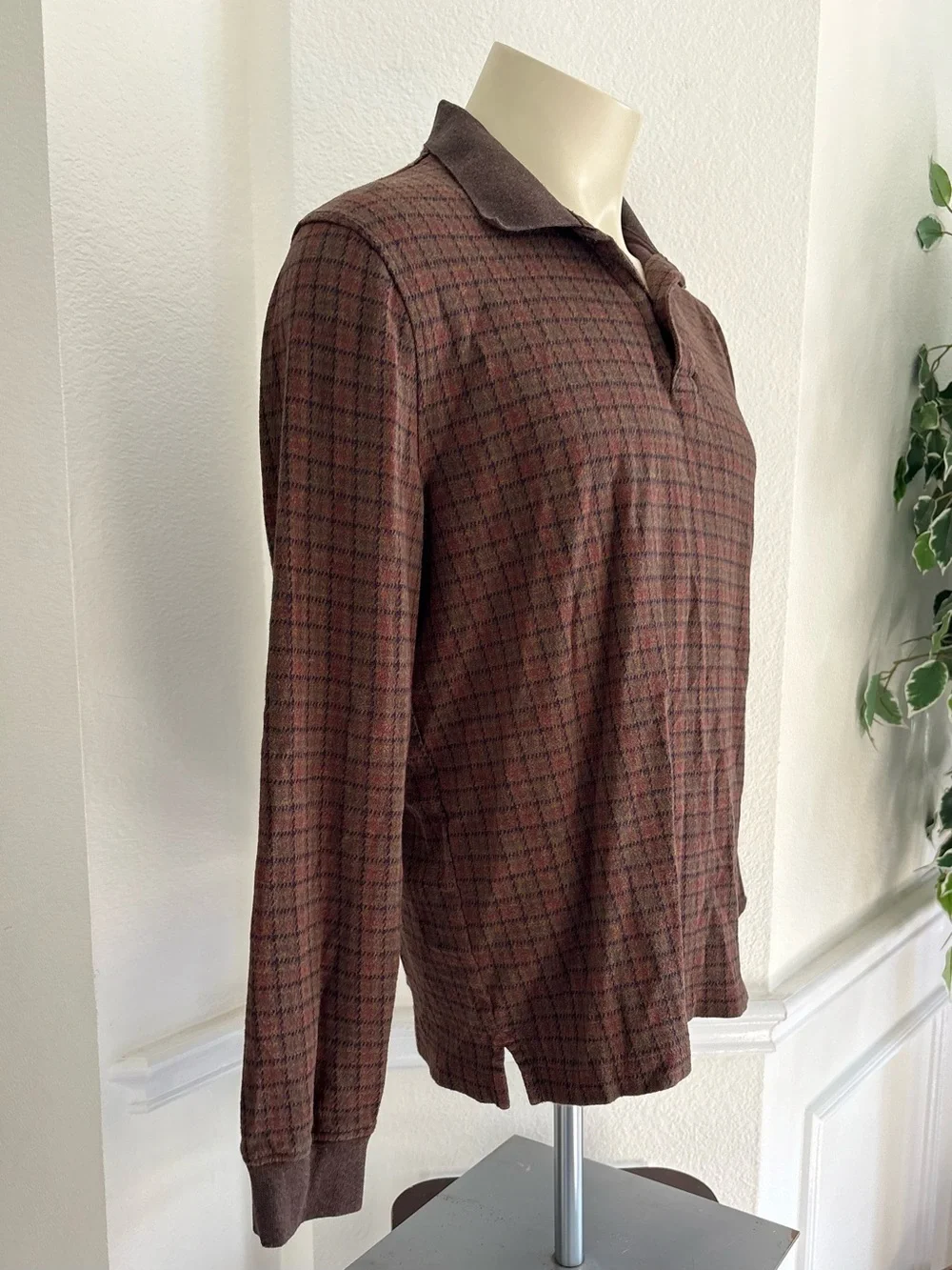 J.Crew Long-Sleeve Polo Shirt in Brown Plaid